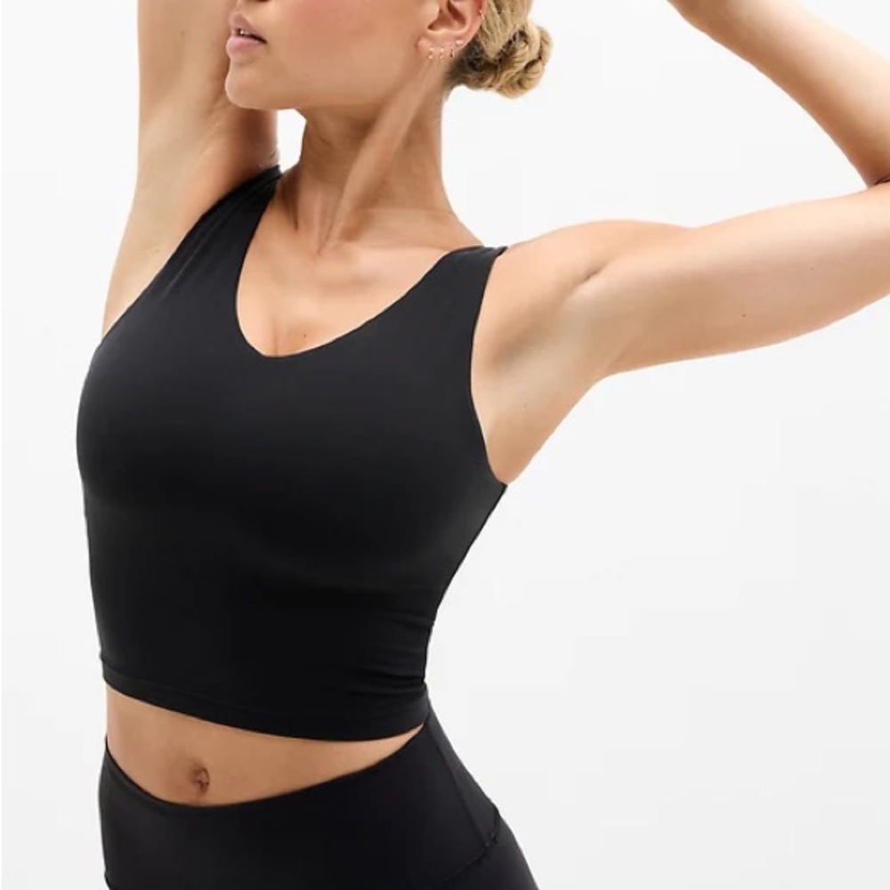 Athleta Transcend V-Neck Crop Sports Bra D-DD Black Medium